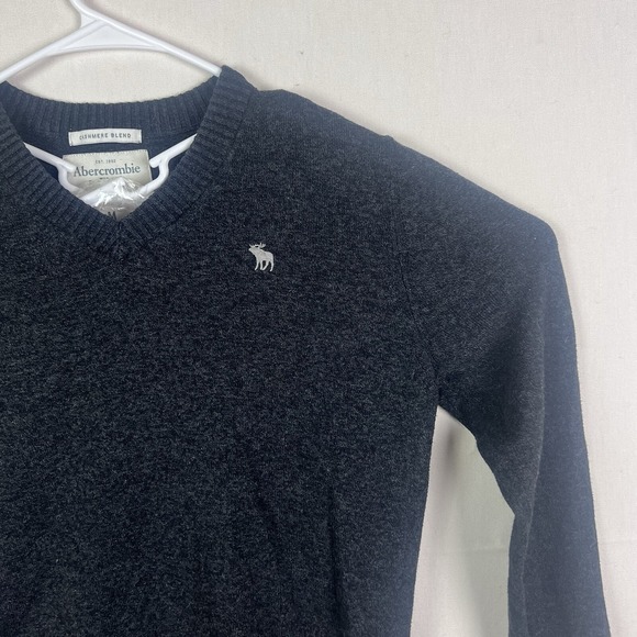 Abercrombie Fitch Sweater Mens Med Charcoal V Neck Cashmere Blend Lightweight - Picture 4 of 11